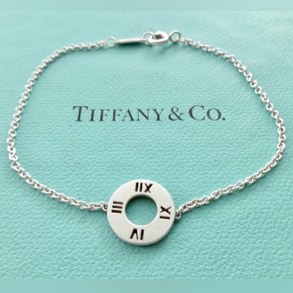 Tiffany & Co. Auth Atlas Roman Numeral 925 Silver Bracelet 8.5 W w/pouch ✨EUC✨
